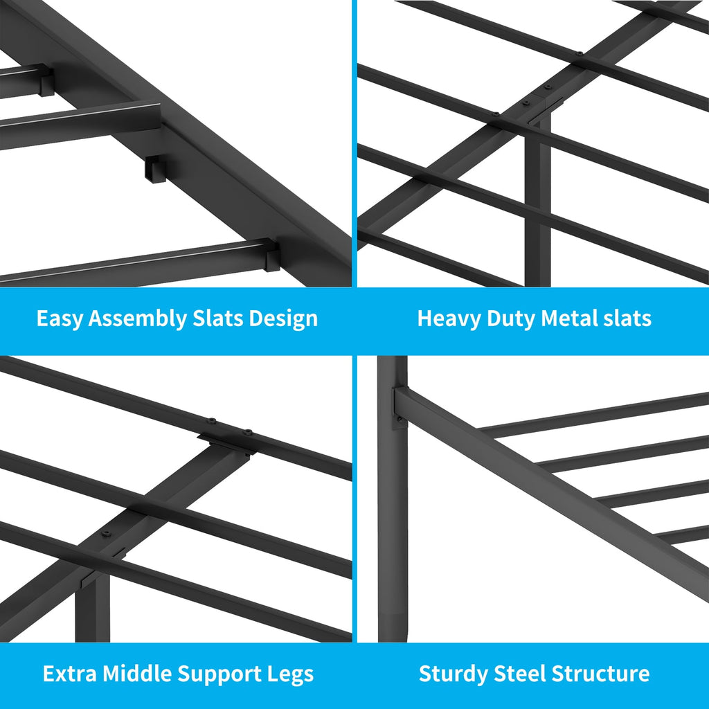 TABU California King Size Metal Bed Frame with Headboard & Footboard -Mattress Foundation - Easy Assembly - No Box Spring Needed - Cal King/Black