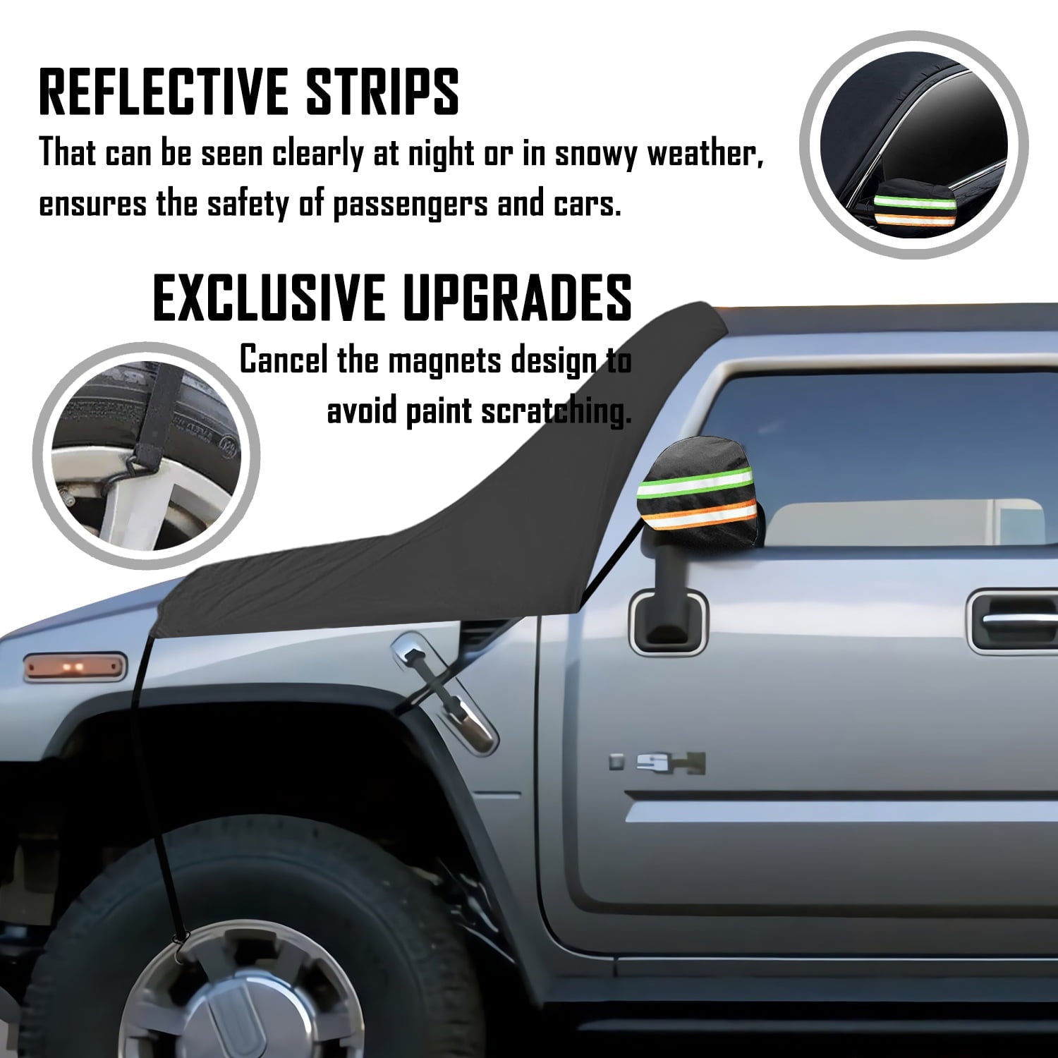 Chanvi Windshield Snow Ice Cover Extra Larger Size 97"x 63" Cover with 3 Layers Material Waterproof Sun Protection All Cars, Trucks, SUVs, Mpvs (Black, 97"x 63")