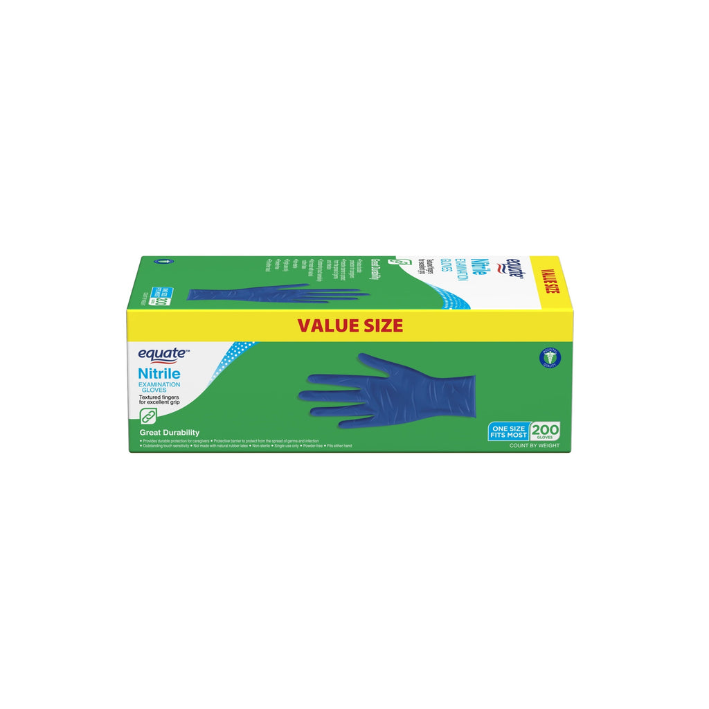 Equate Nitrile Exam Gloves, One Size Fits Most, 200 Count