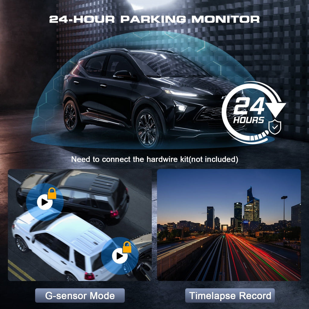 AUOSHI 3 Channel Dual Dash Cam Front Rear 4K/2.5K+1080P 3.16" Full HD with Wi-Fi GPS Free 64GB SD Card Car Dashboard Recorder IPS Screen Night Vision Wide Angle WDR 24H Parking Mode Support 256GB Max