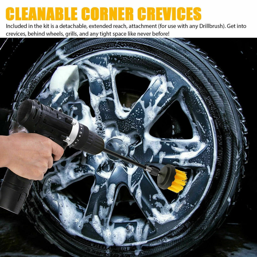Gecheer 4Pcs Detailing Drill Brush Kit Car Wash Brush Hard Bristle Drill Auto Scrubber Detailing Cleaning Tool