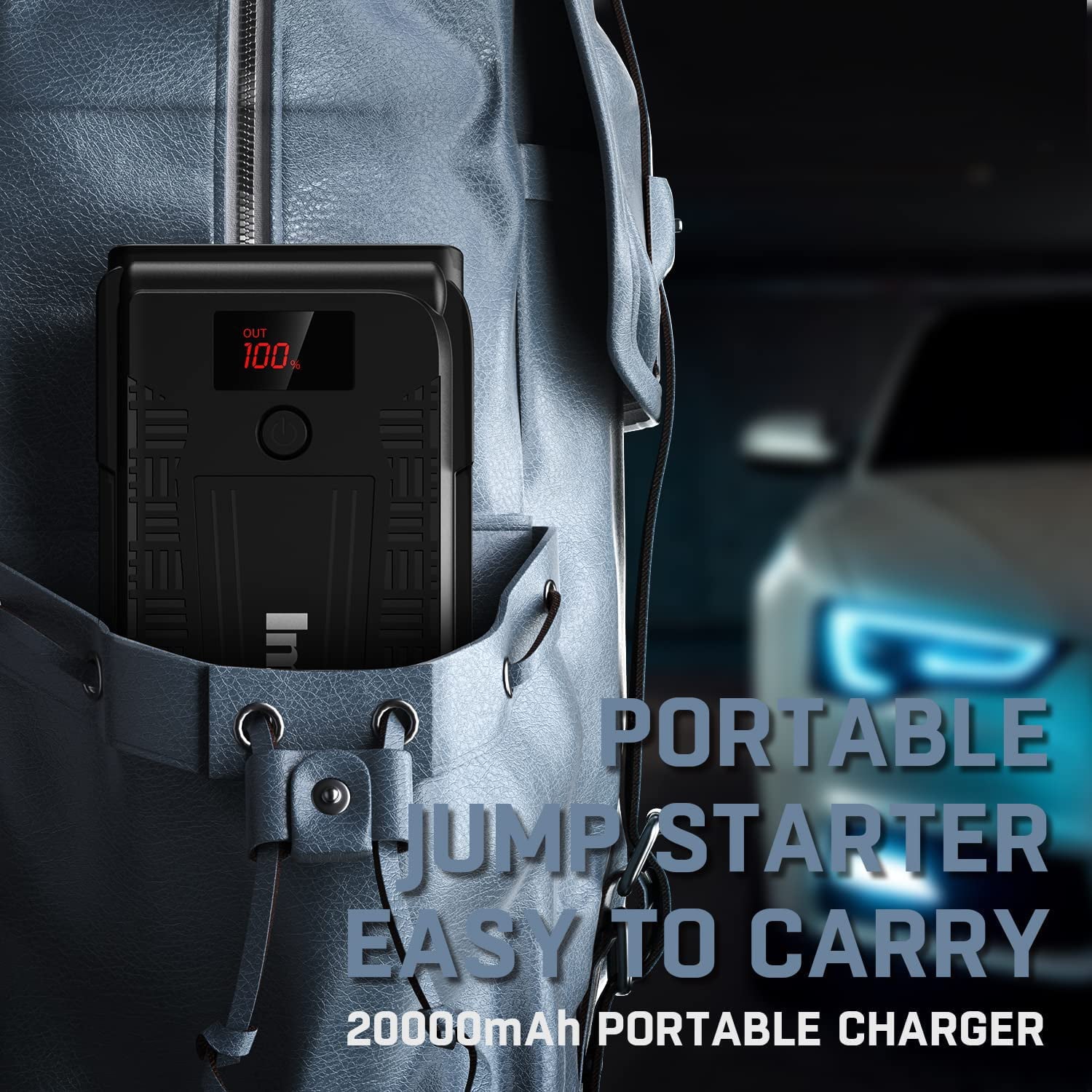 Imazing Portable Car Jump Starter - 2500A Peak 20000mAH (Up to 8L Gas/8L Diesel Engine) 12V Auto Battery Booster Portable Power Pack with LCD Display, QC 3.0 and LED Light