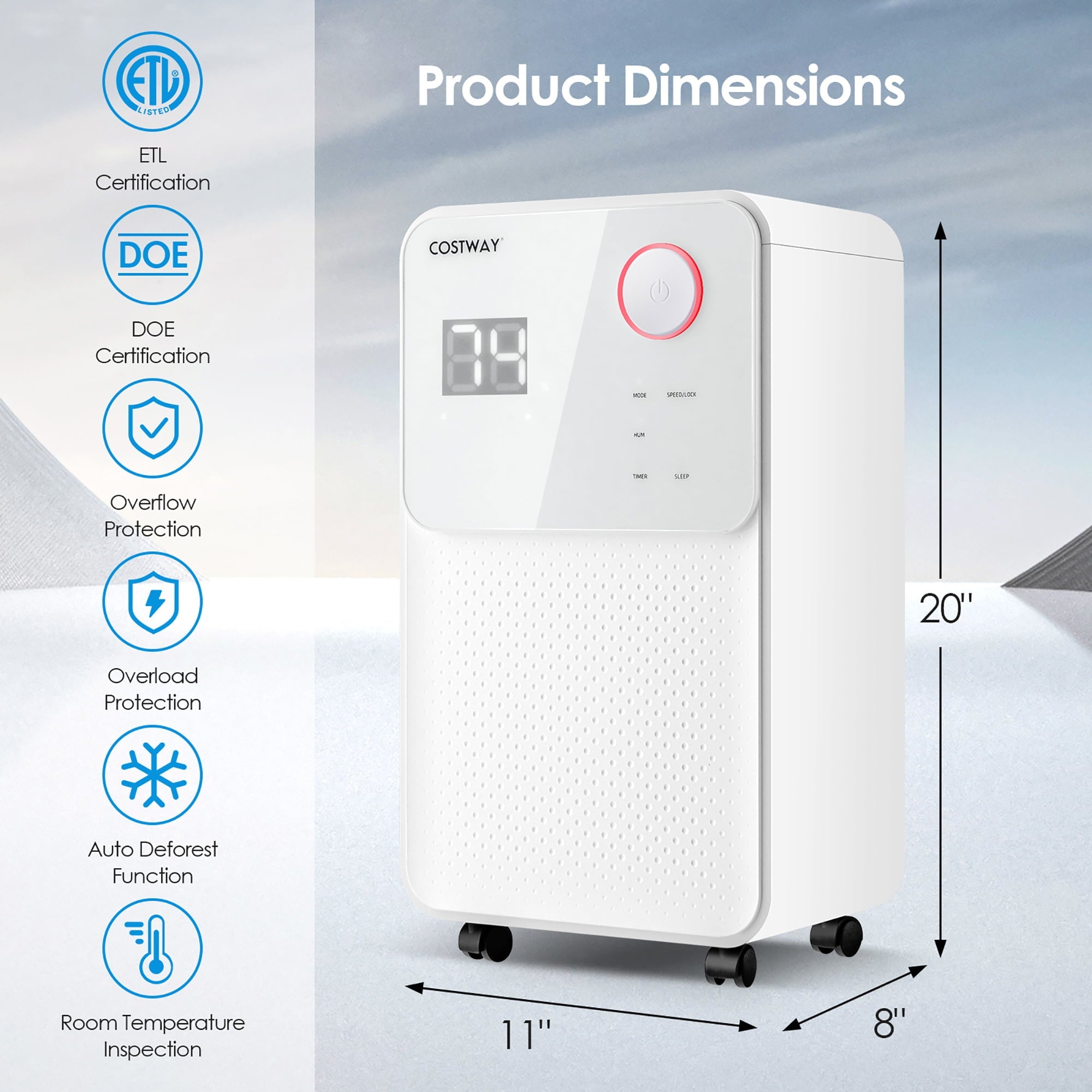Costway 32 Pints 2000 Sq. Ft Dehumidifier for Home & Basements w/3-Color Digital Display