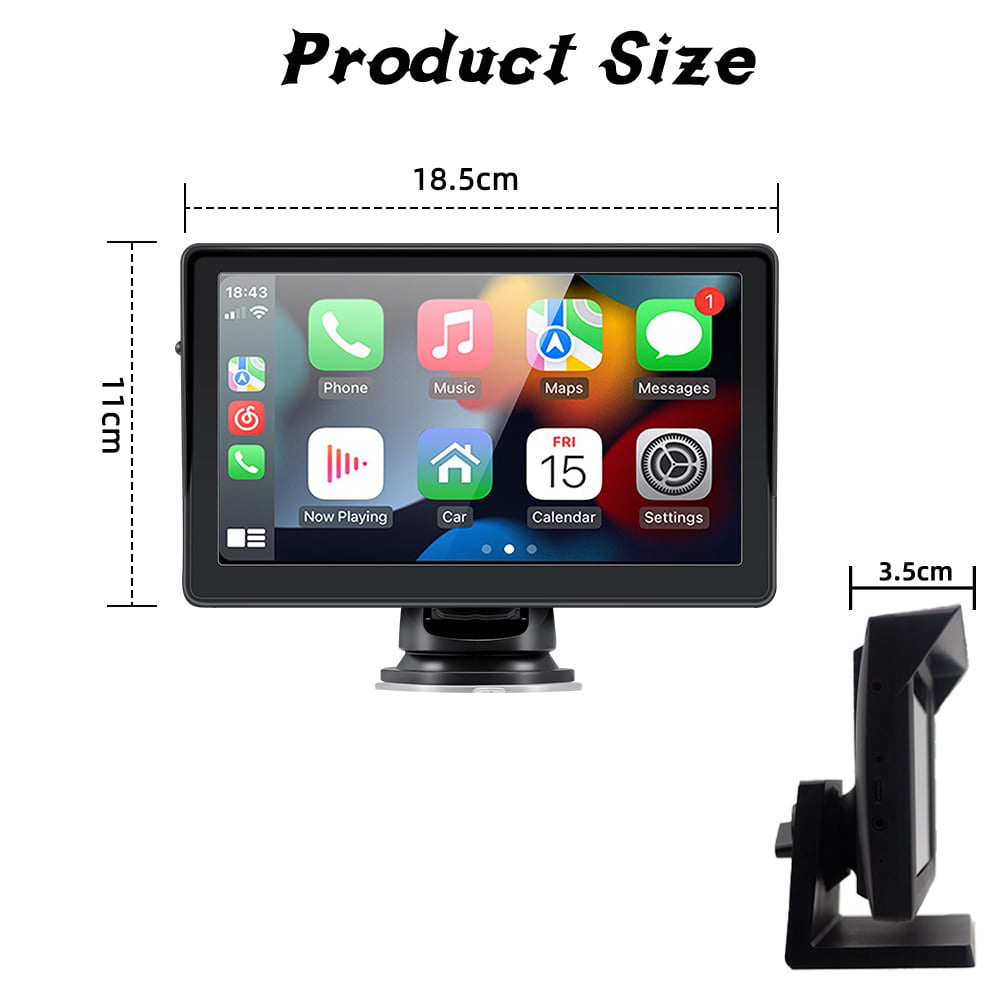 [2023 Newest] Polarlander Portable Wireless Apple Carplay & Android Auto with Steering Wheel Control, 7 inch IPS Touchscreen Car Stereo, Bluetooth Handsfree, WiFi, AirPlay, Dash Windshield Mounted