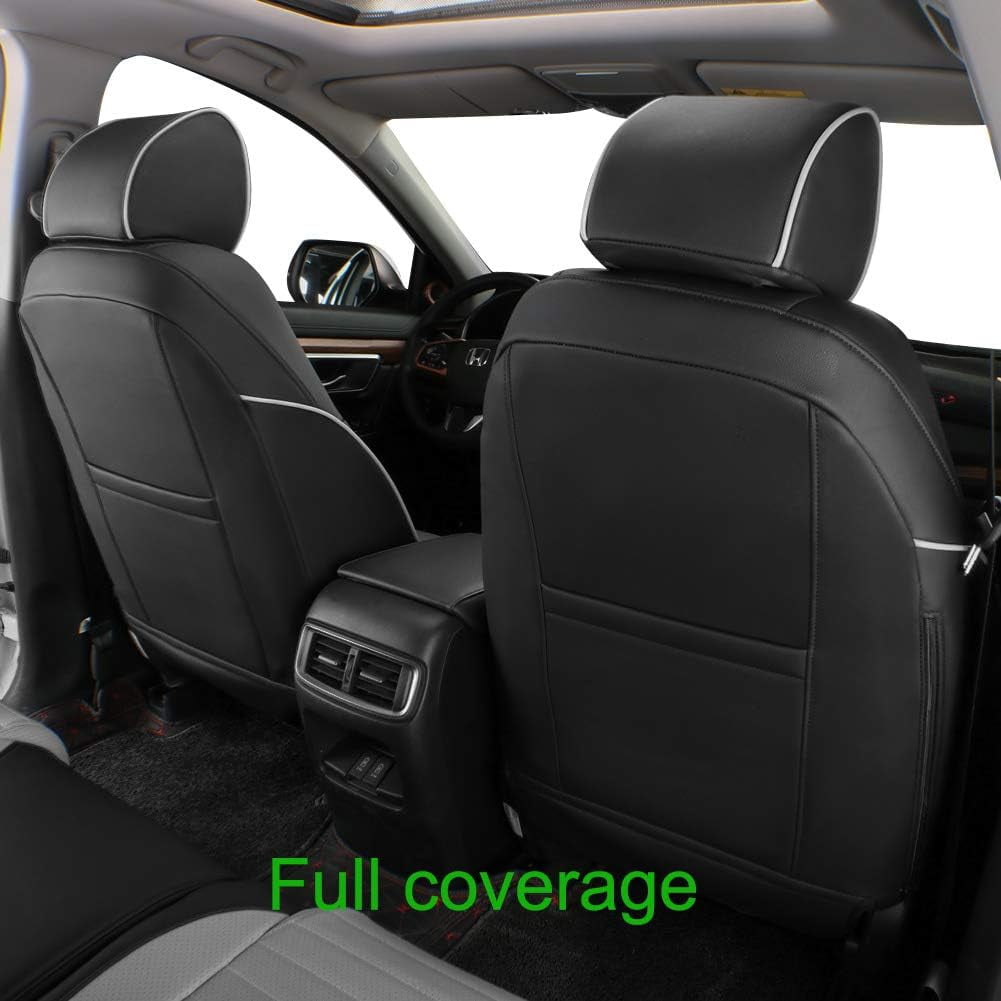EKR Custom Fit CRV Seat Covers for Honda CRV 2023 2024-Breathable Leather Auto Seat Covers (Full Set,Black/Gray)