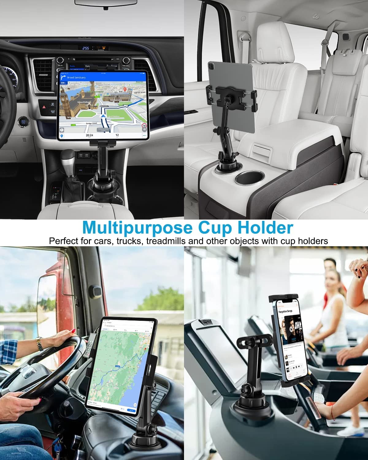 woleyi Cup Holder Car Tablet Mount,  iPad Mount Holder for Car/Truck, Compatible with iPad Pro Air Mini, Galaxy Tabs, Cell Phones, 4-12.9" Devices