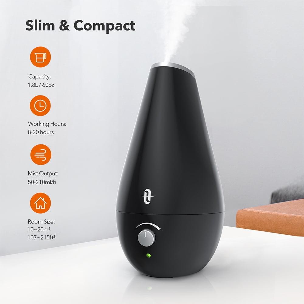 TaoTronics Cool Mist Humidifier, 1.8L Quiet Adjustable Ultrasonic Humidifiers for Babies [BPA Free] Bedroom, Black