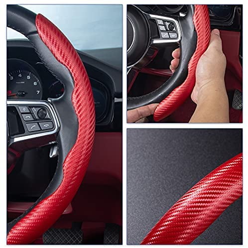Anti-Slip Car Steering Wheel Cover, Universal 14.5 Inch Carbon Fiber Car Steering Wheel Protector Cover, Car Steering Wheel Accessories (Carbon Fiber) red
