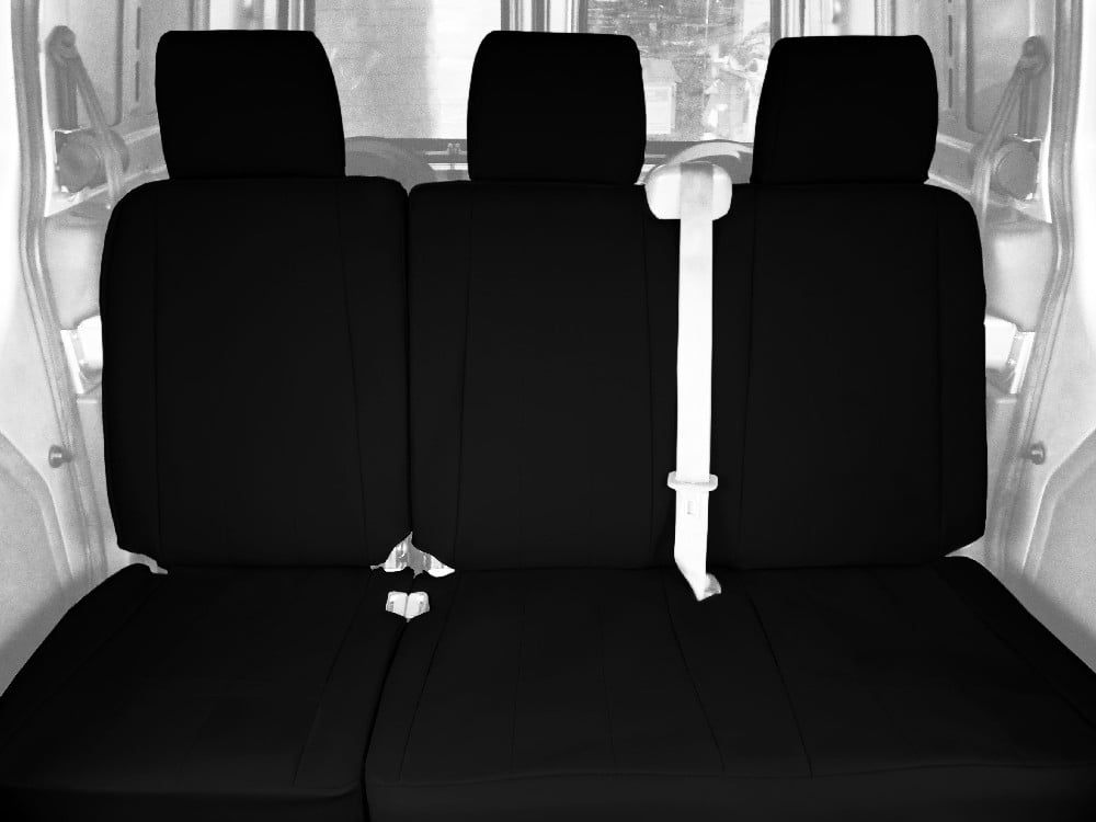 CalTrend Rear 60/40 Split Back & Solid Cushion Faux Leather Seat Covers for 2009-2014 Dodge Challenger - DG296-01LB Black Insert with Black Trim
