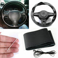 For Honda Civic 2006-2021-Replacement Leather Steering Wheel Cover Black 15''