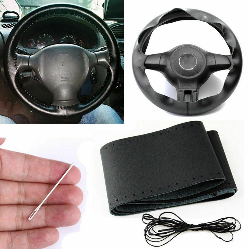 New Black Genuine Leather For TOYOTA 15" Diameter Car Auto Steering Wheel Cover