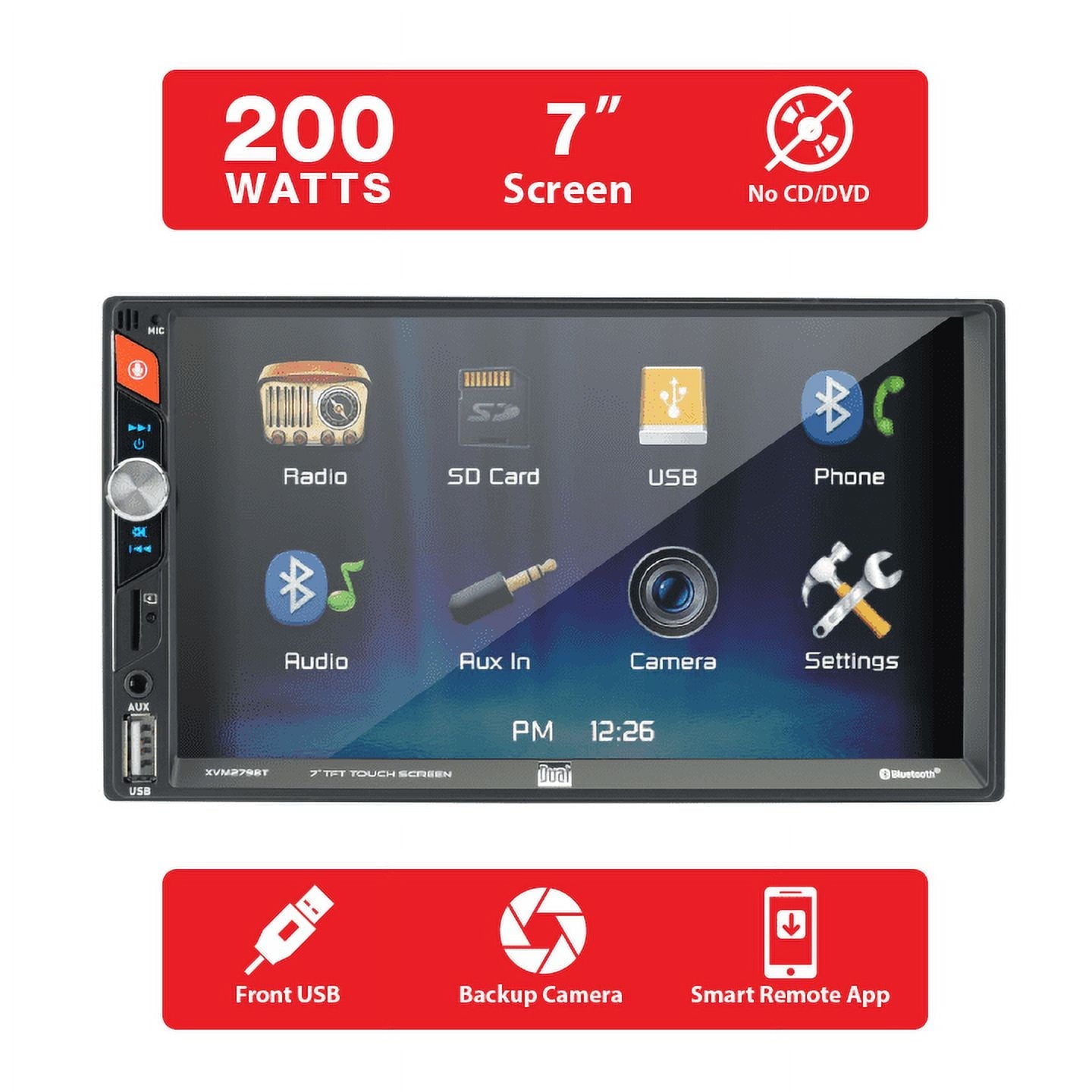 Dual Electronics XVM279BT 7 Inch Double DIN Car Stereo with LED Touch Screen, Bluetooth