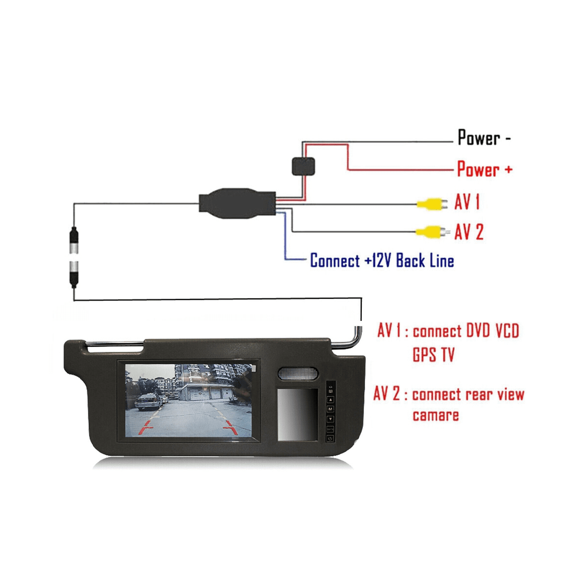 7Inch Black Car Right Sun Visor Rear View Mirror Screen LCD Monitor 2 Channel Video