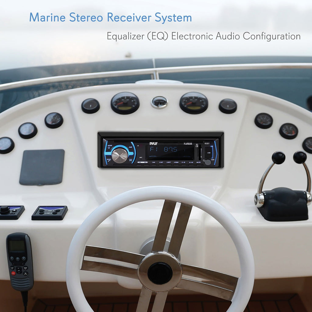 Pyle Marine Bluetooth Stereo Radio 12v Single DIN Style Boat In dash Radio Receiver System (Black)