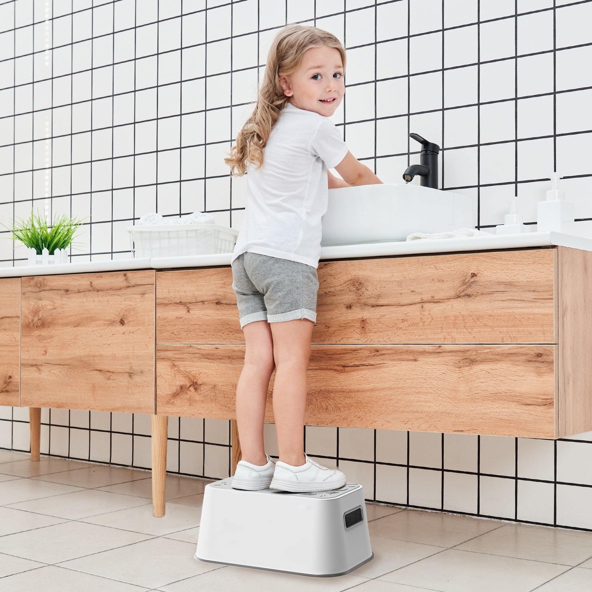 Uncle Wu Kids Step Stool - Potty Training Stool - Slip-Resistant Surface One Step Stool for Kids/Adult (Gray White)