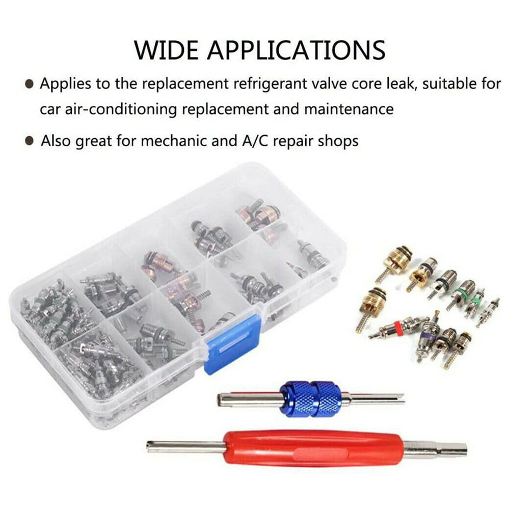 GLFILL 102X R134A Car A/C Air Conditioning Valve Cores Auto Air Con Tool Kit 1/4" 5/16"