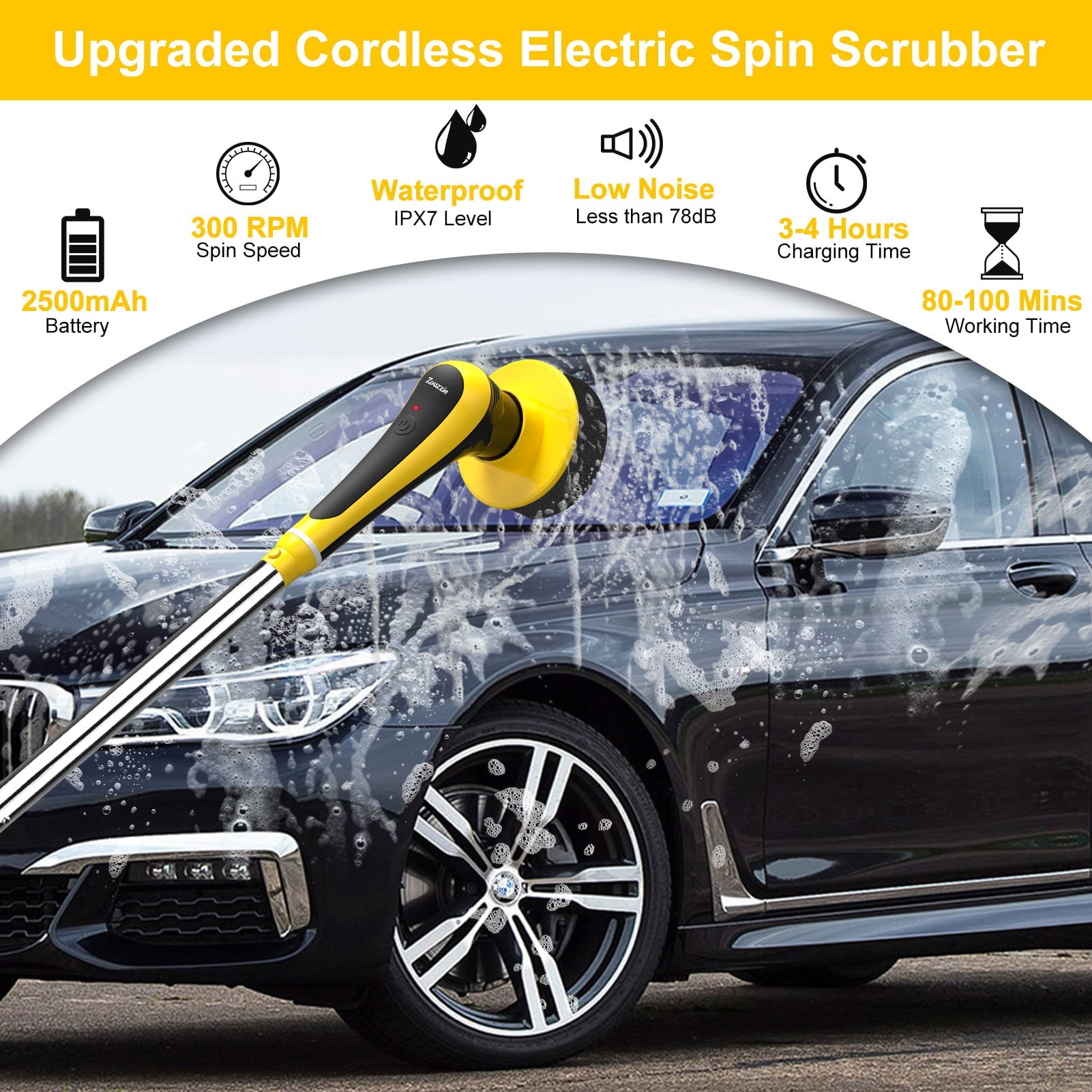 vrillo QJ600 16pcs Electric Spin Scrubber Car Cleaning Tools Kit, Cordless Car Detailing Brushes Set for Interior, Exterior Cleaning