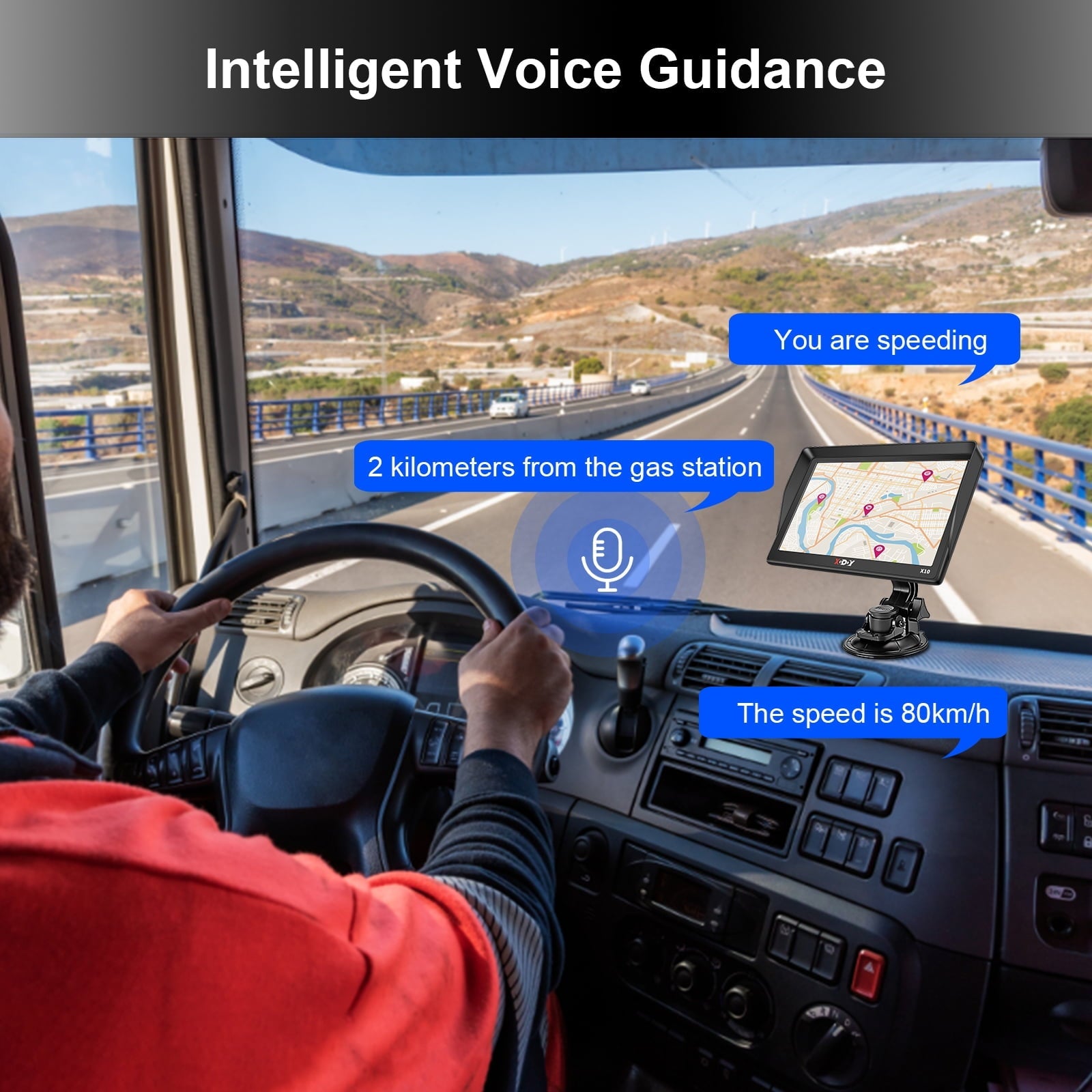 XGODY Bluetooth Truck GPS 9" Big Screen GPS Navigation for Car with Voice Command,3D & 2D Maps,Free Lifetime Map Update