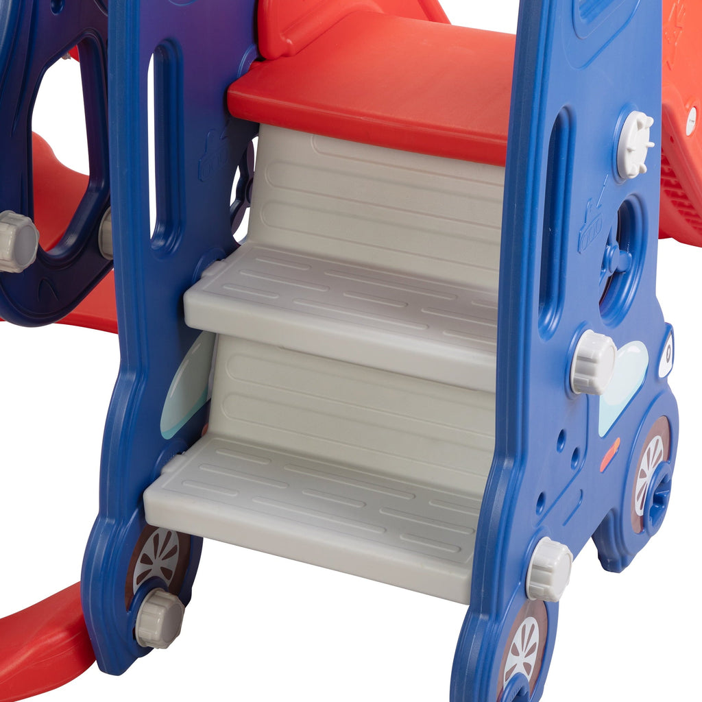 Kids-gift! 5 in 1 Slide and Swing Playing Set, Toddler Extra-Long Slide with 2 Basketball Hoops, Football, Ringtoss, Indoor Outdoor