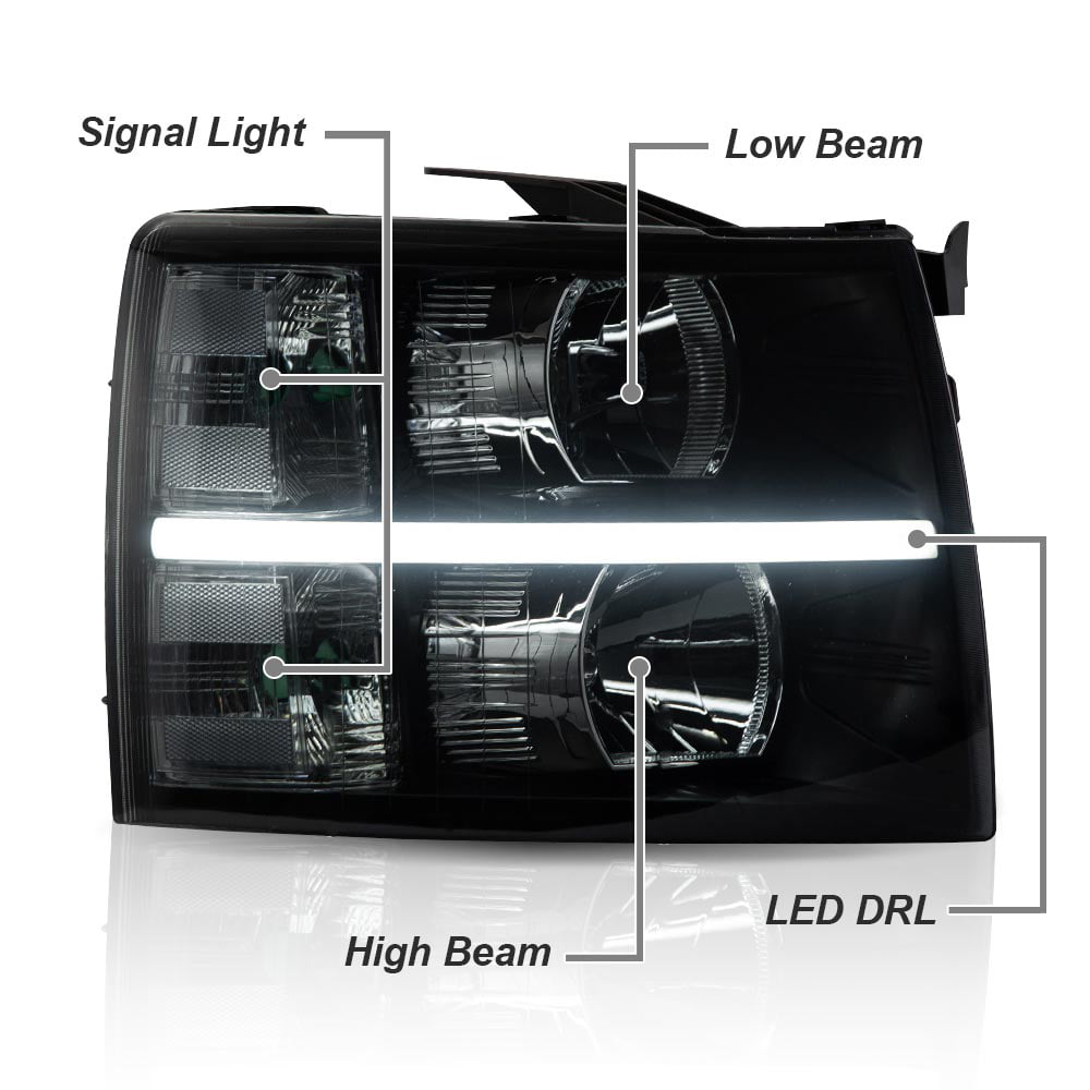 G-Plus LED DRL Headlights Fit for 2007-2014 Chevy Silverado 2500 3500 & HD Models/2007-2013 Chevy Silverado 1500 Bumper Headlamp