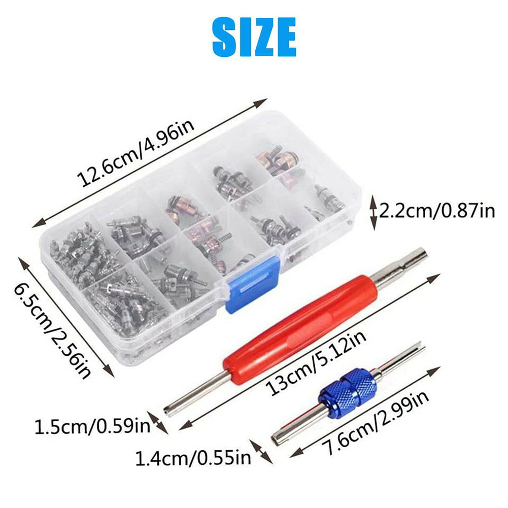 GLFILL 102X R134A Car A/C Air Conditioning Valve Cores Auto Air Con Tool Kit 1/4" 5/16"
