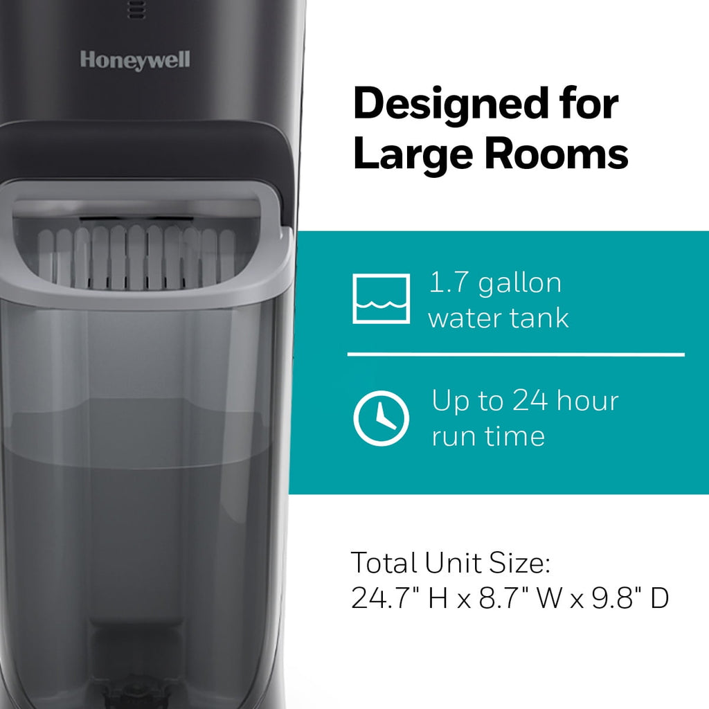 Honeywell 1.7 gal 500 sq ft Top Fill Cool Moisture Tower Humidifier with Humidistat Black, HEV615B