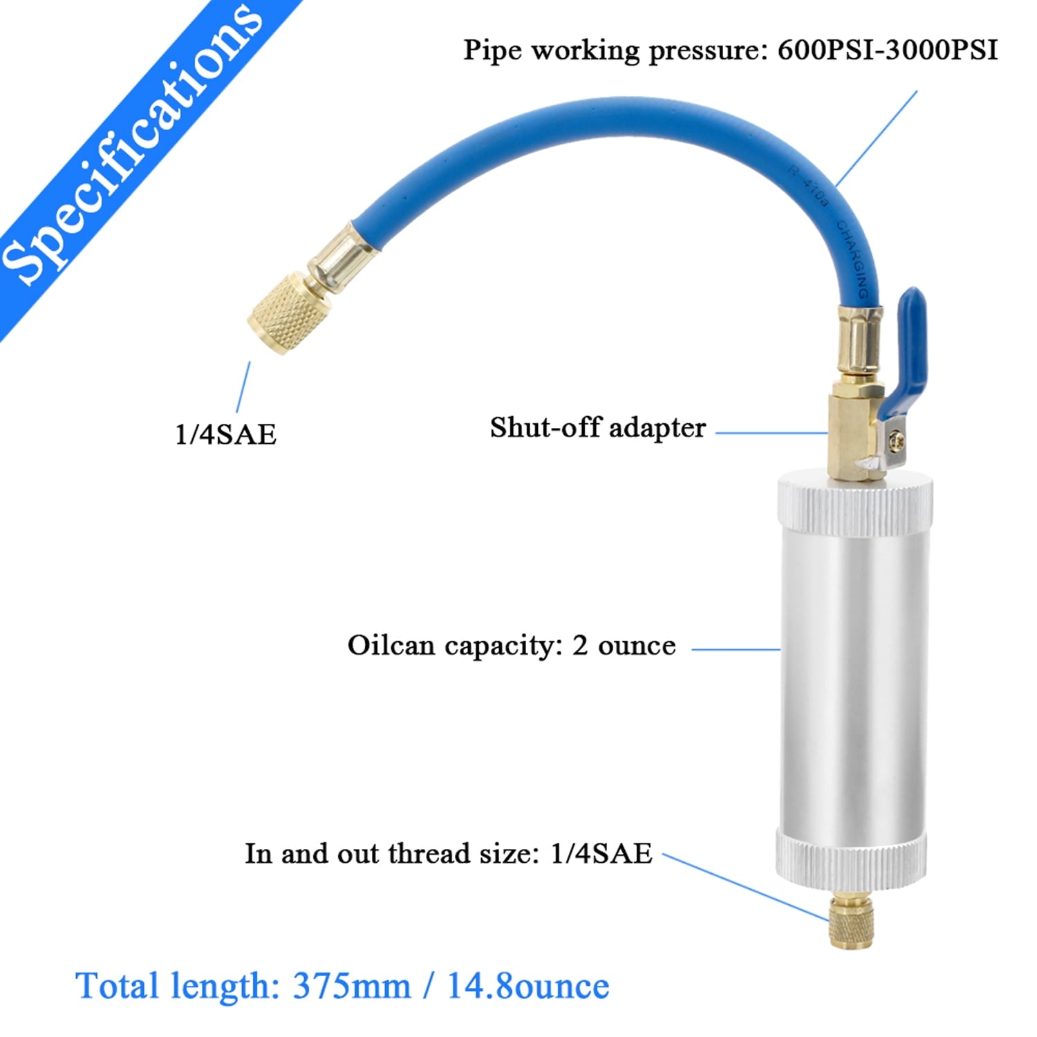 Irfora R12 R134A R22 Air Conditioning Car Oil Injection Dye Injection Tool 2 Ounce 1/4" Pure Liquid Oil Coolant Filler Tube Car Accessories
