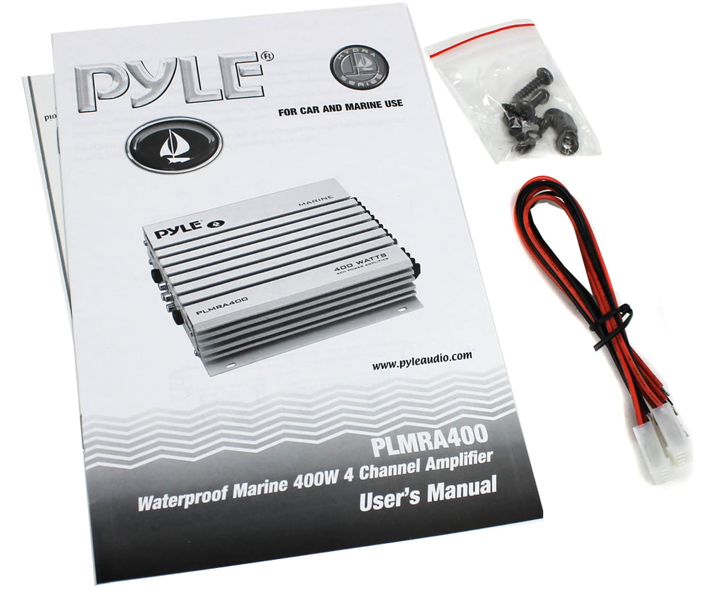 Pyle PLMRA400 400 Watt 4 Channel Waterproof Marine Boat Audio Amplifier, White