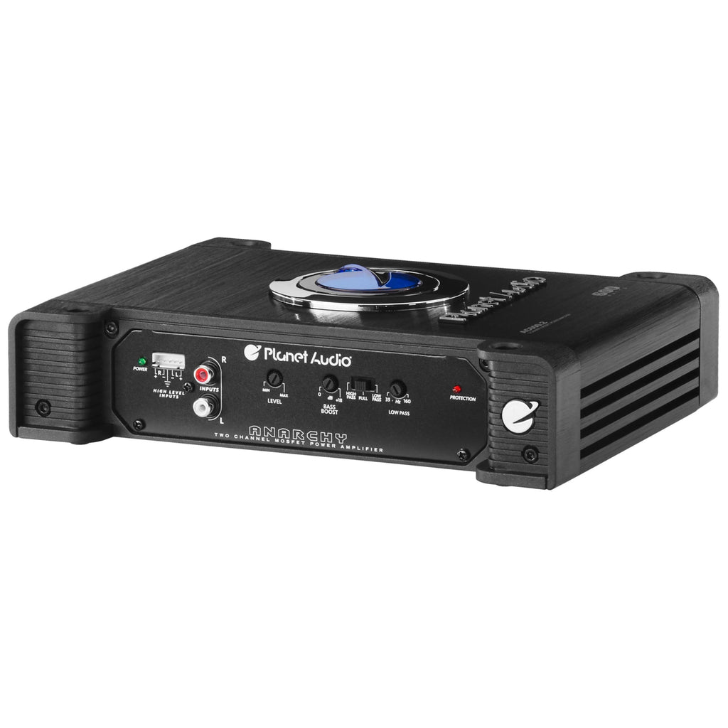 Planet Audio AC600.2 Anarchy Series Car Audio Amplifier - 600 High Output, 2 Channel, Class A/B, High/Low Level Inputs, High/Low Pass Crossover, Bridgeable, Full Range, For Stereo and Subwoofer