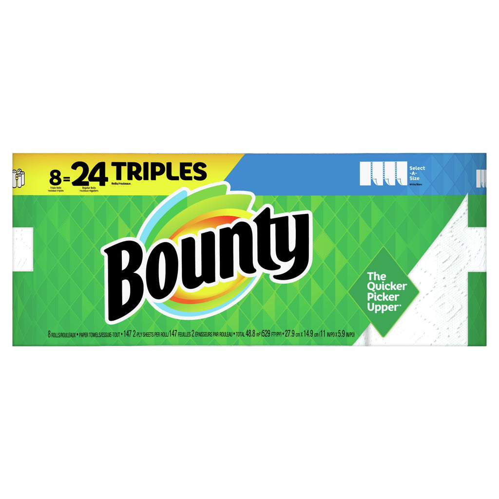 Bounty Select-A-Size Paper Towels, White, 8 Triple Rolls = 24 Regular Rolls, 8 Count