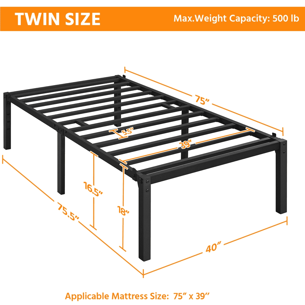 Yaheetech Twin Size Metal Platform Bed Frame with Steel Slat Support, Black