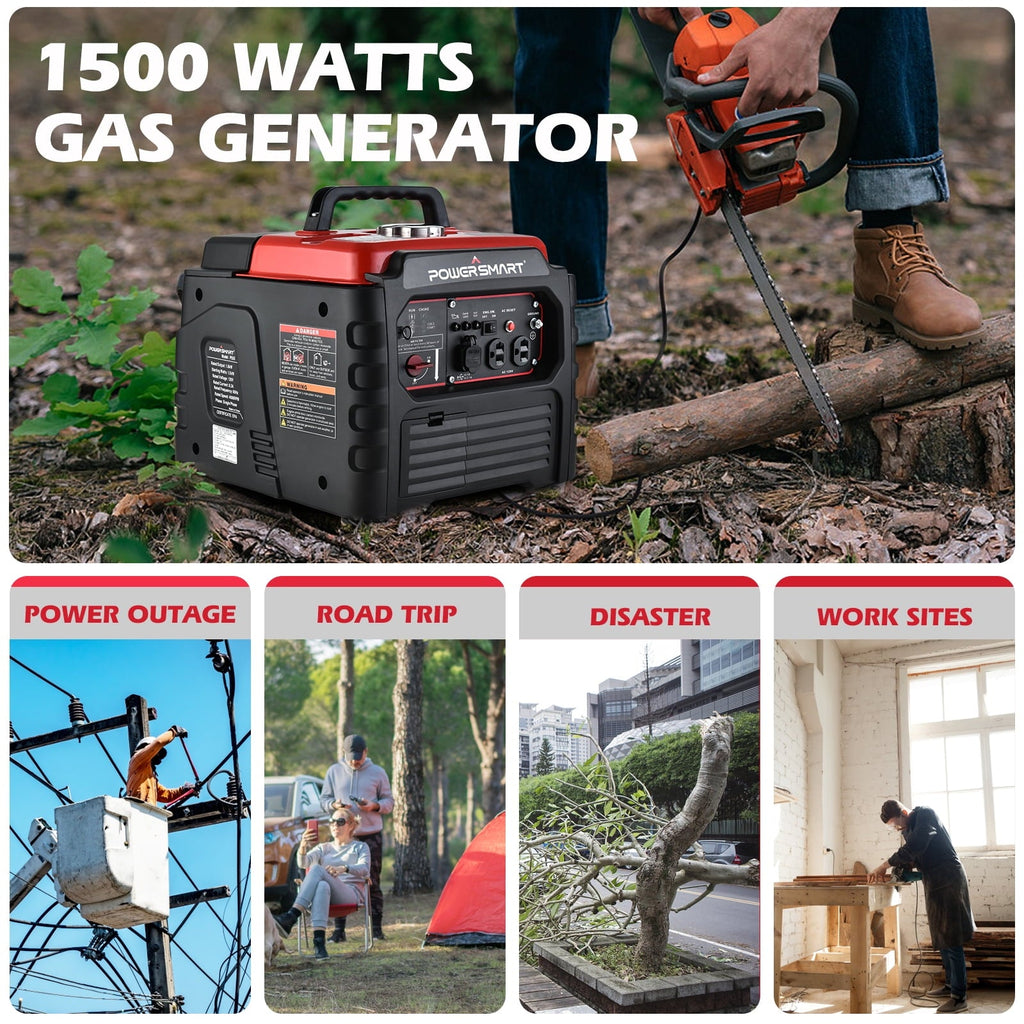PowerSmart 1500 Watt Portable Gas Power Generator for Outdoor Camping and Home Use, Inverter Generator , PS55