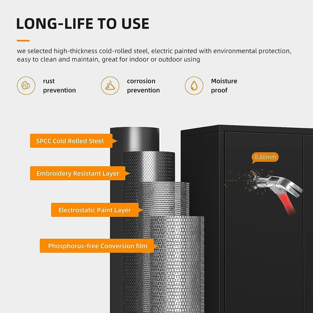 Metal Storage Garage Cabinets with Locking Doors and Adjustable Shelves, 72 inch Tall Storage Cabinet for Office, Home (Black)