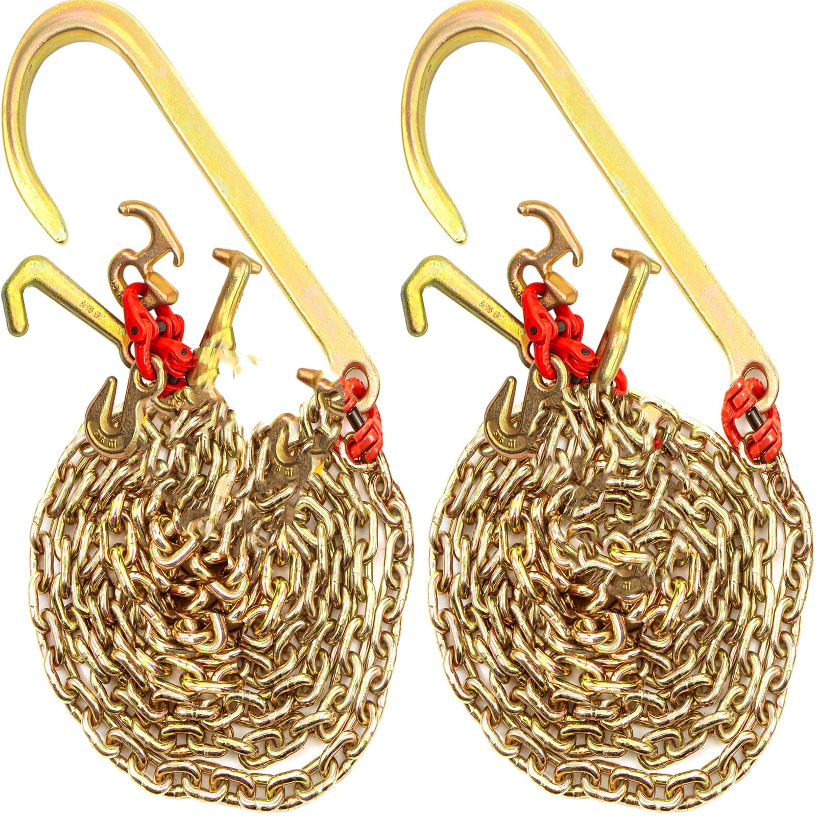BENTISM 5/16"x10' Long Shank J Hook Tow Chain w/ 15" Large J Hooks & RTJ Hooks X2