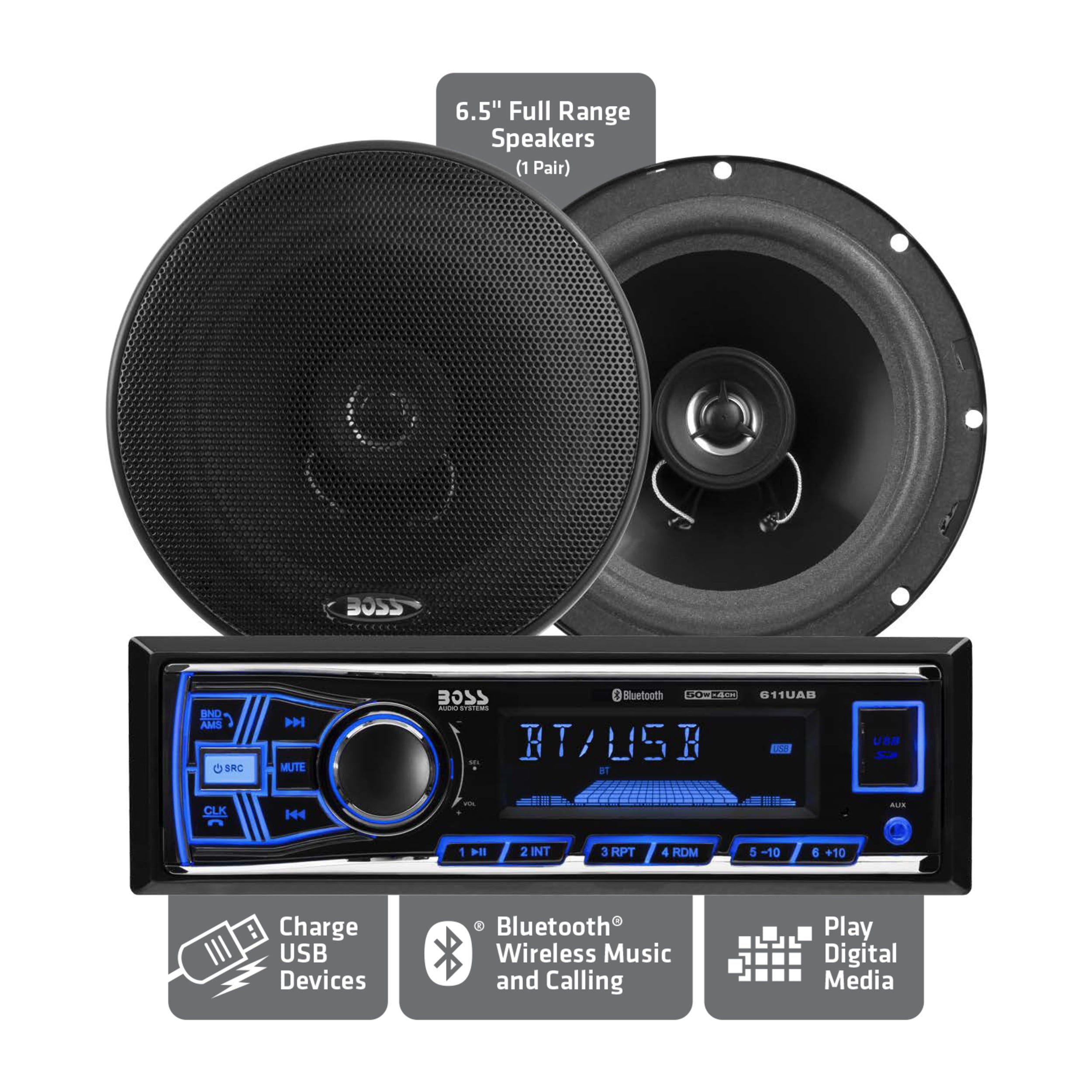 BOSS Audio Systems 638BCK Car Stereo Package with Single Din Stereo and Speakers