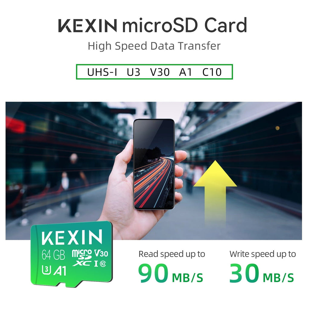 KEXIN 64GB Micro SD Card with Adapter, Class 10 U3 High Speed Memory Card for Camera/ Drone/Dash Cam/Nintendo Switch/Tablet, 3pack