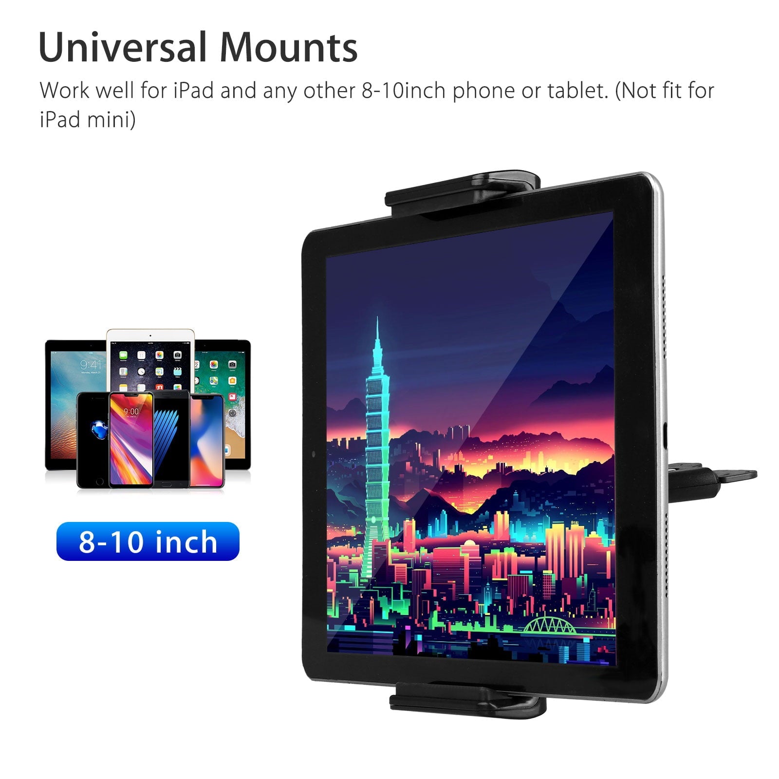 Tablet Car Mount, TSV Universal Car CD Slot Mount, 360degree Rotation Adjustable CD Player Holder Fit for 8-10" iPad Air, Pro, Samsung Tab, LG, HTC Tablets