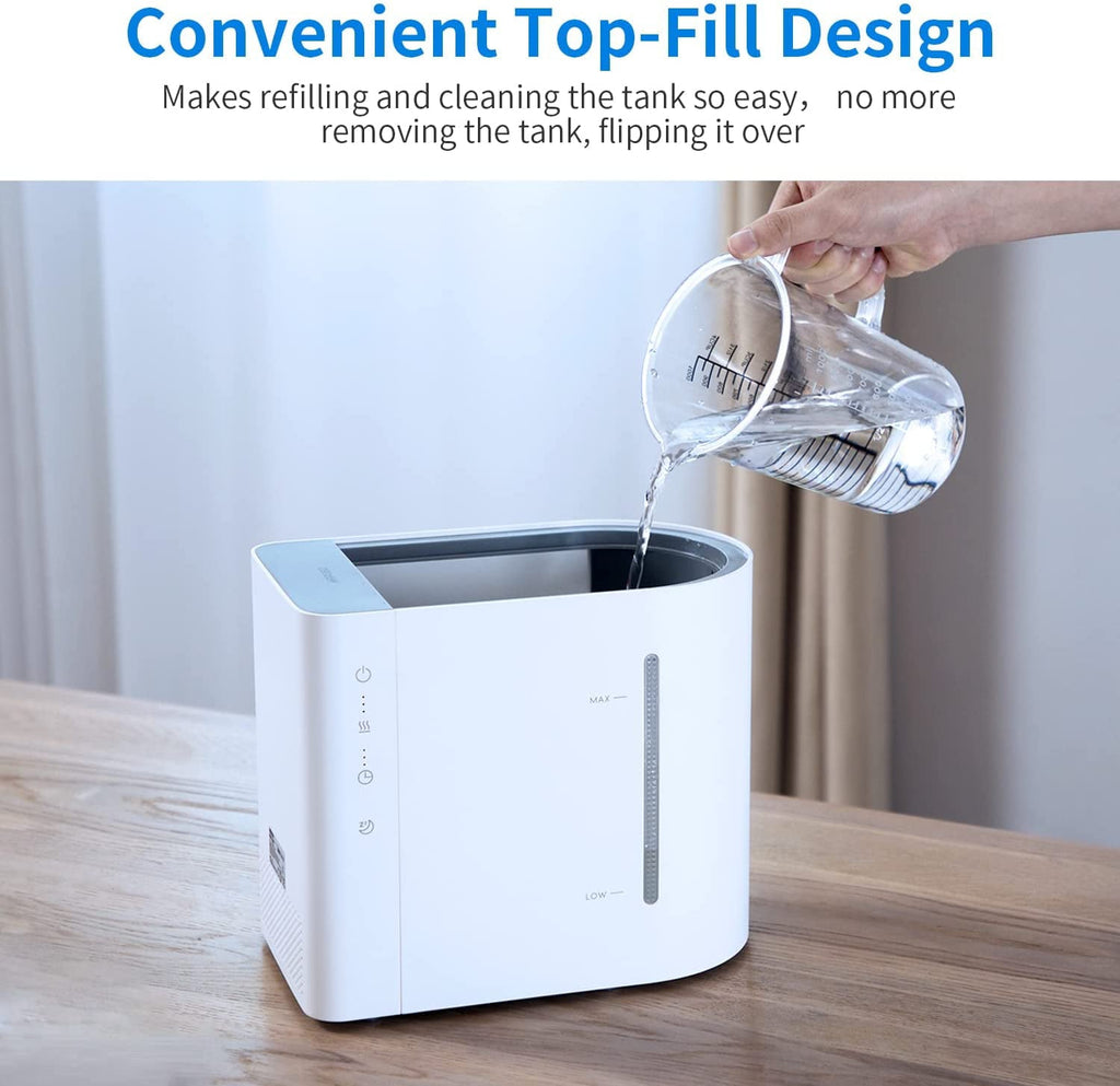 AIRROBO HU450 Ultrasonic Cool Mist Humidifier, 4.3L Top Fill Air Humidifier with 484 Sqft Room Coverage, 360° Nozzles, Waterless Auto Shut-off, White