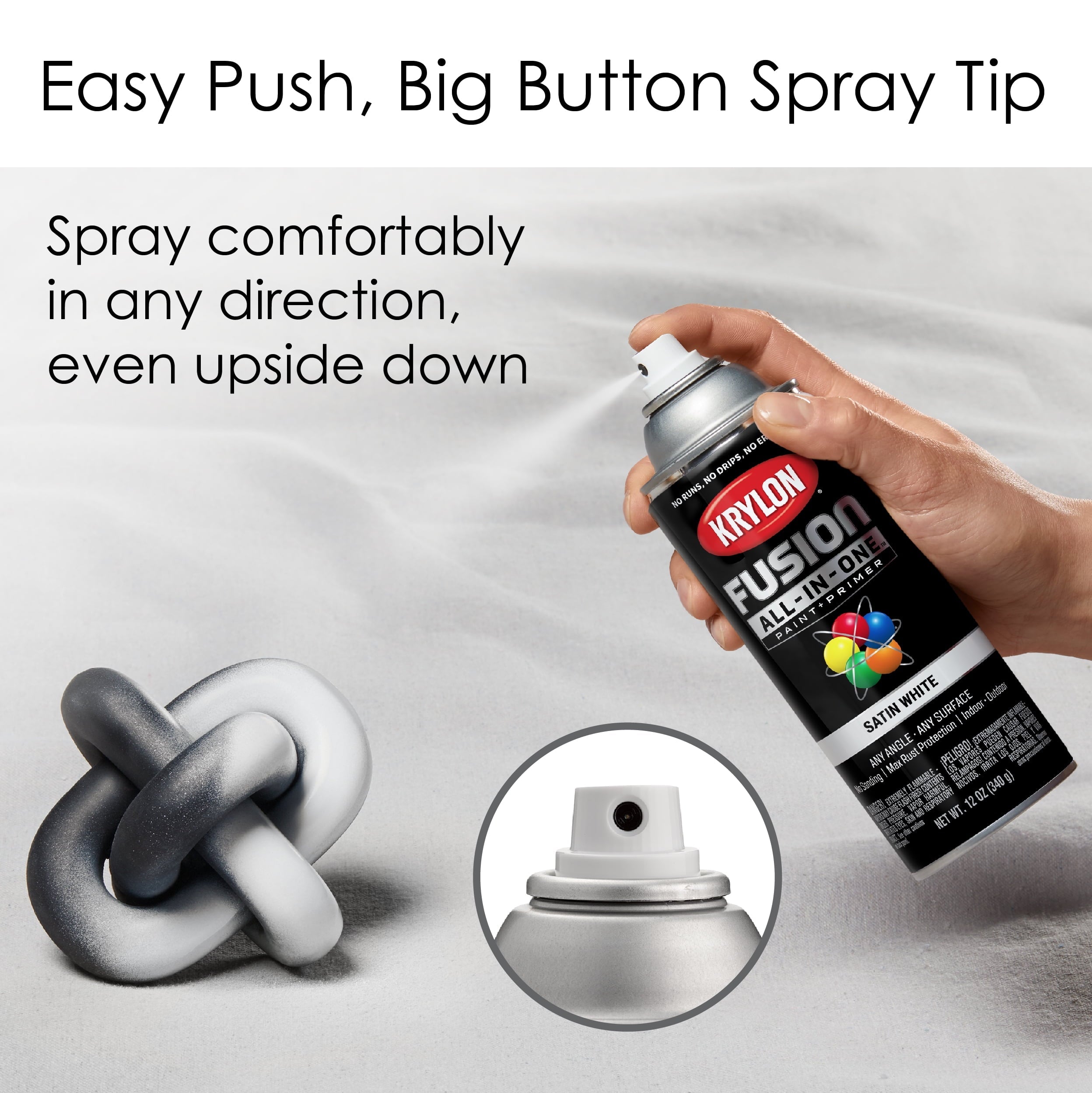 Krylon K02753007 Krylon Fusion All-In-One White Satin 12 oz Spray Paint, Multi-Surface, (1 Piece, 1 Pack)