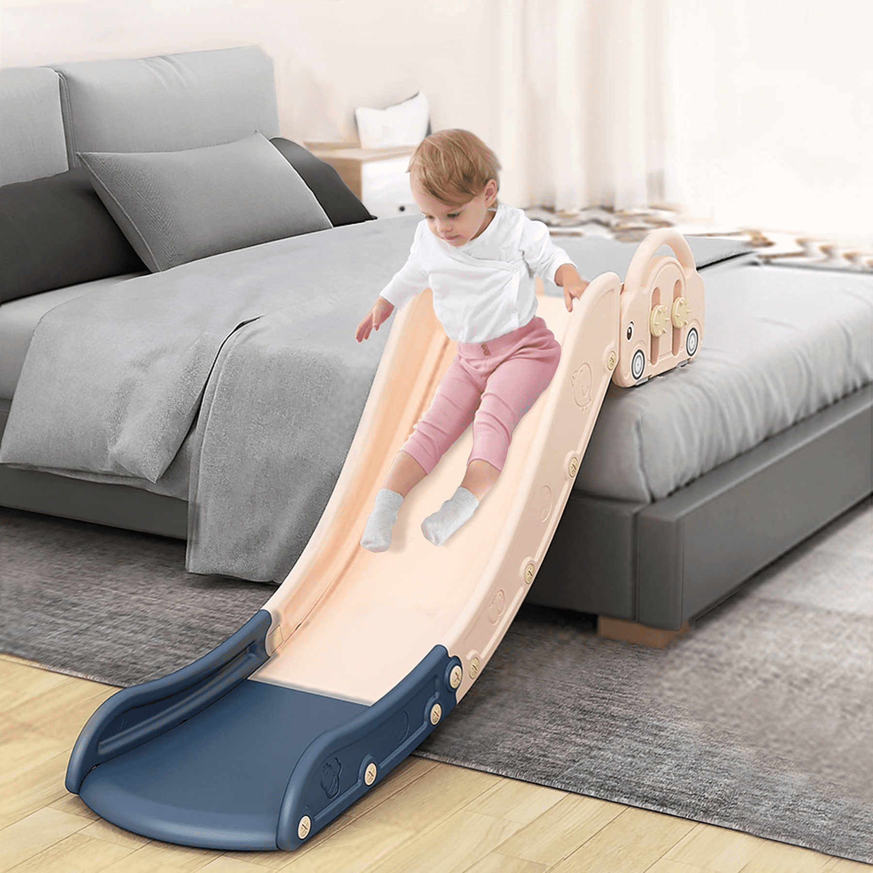 Ealing Indoor Kids Sofa Slide Climbing Slide Couch Stairs Extended Widened Toddler Slide Easy to Assemble The Lengthen Board Playset The Max Load-Bearing Capacity 220LBS,Pine Blue