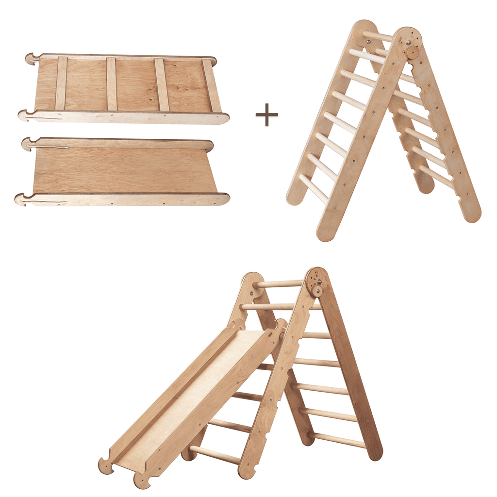 Toddler Indoor Play Equipment 2in1: Foldable Triangle Ladder and Slide/Climbing Board - Montessori Playground for Kids and Babies