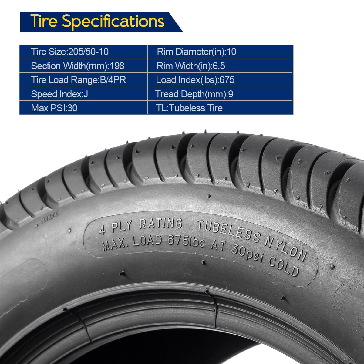 MaxAuto Golf Cart Tires 205/50-10 205x50-10 Low Profile, 4Pcs