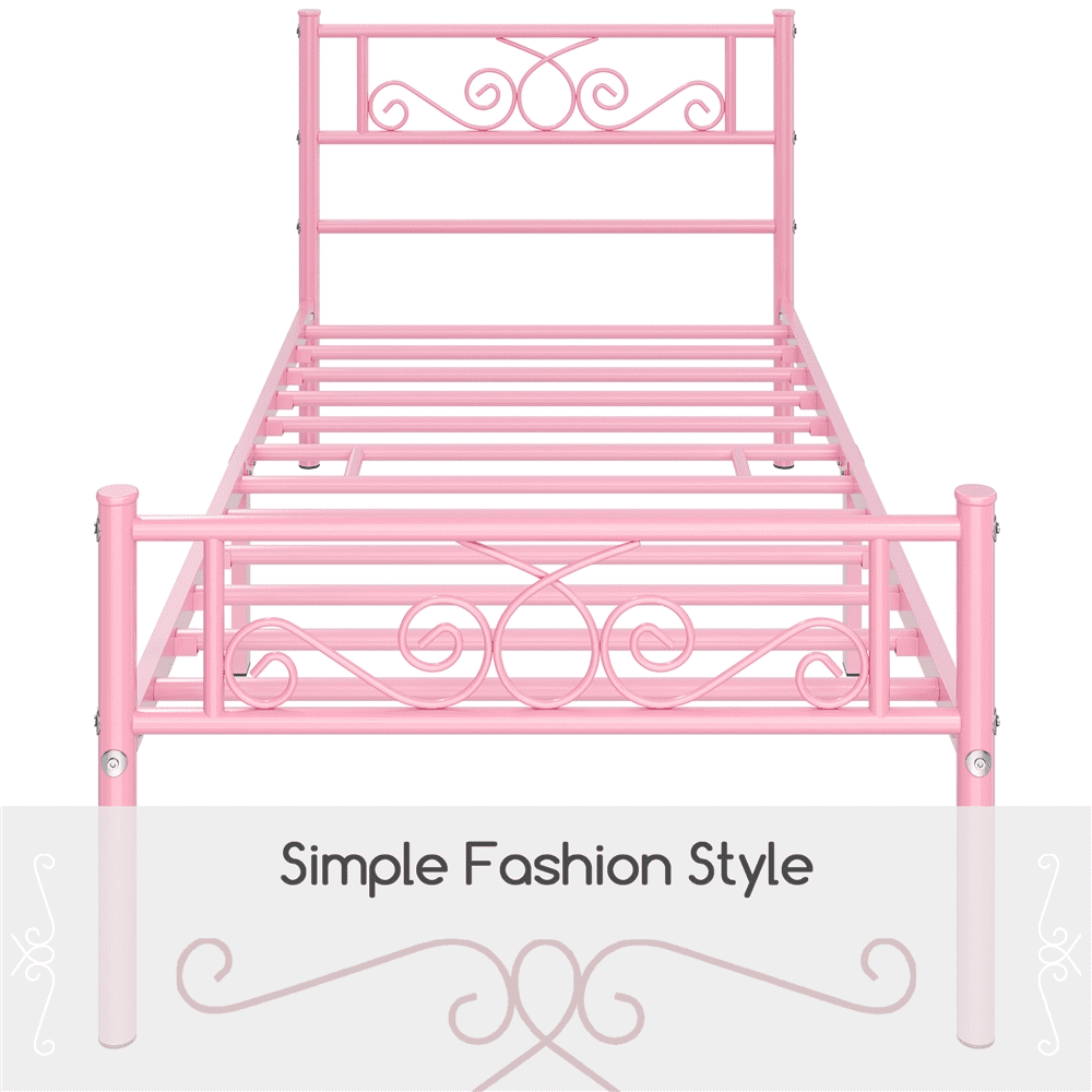 Easyfashion Jocelyn Modern Graceful Scroll Metal Platform Twin Bed,Pink