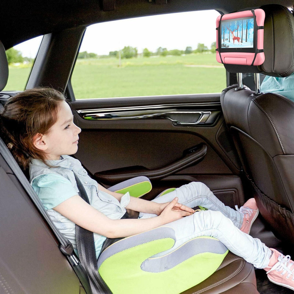 Car Headrest Mount Tablets Holder, EEEkit Universal Silicone Holder for Kids, Angle Adjustable Headrest Stand Fit for All 7-10.5'' Tablet Phone Nintendo Switch, Black