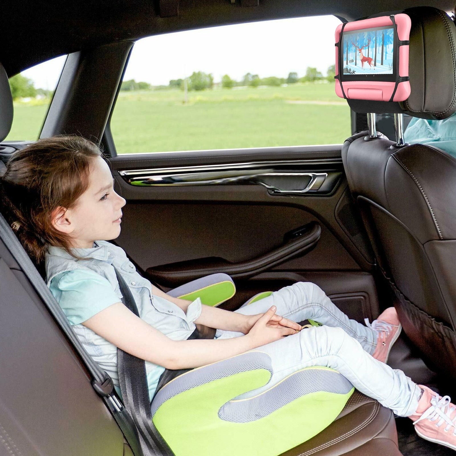Car Headrest Mount Tablets Holder, EEEkit Universal Silicone Holder for Kids, Angle Adjustable Headrest Stand Fit for All 7-10.5'' Tablet Phone Nintendo Switch, Black