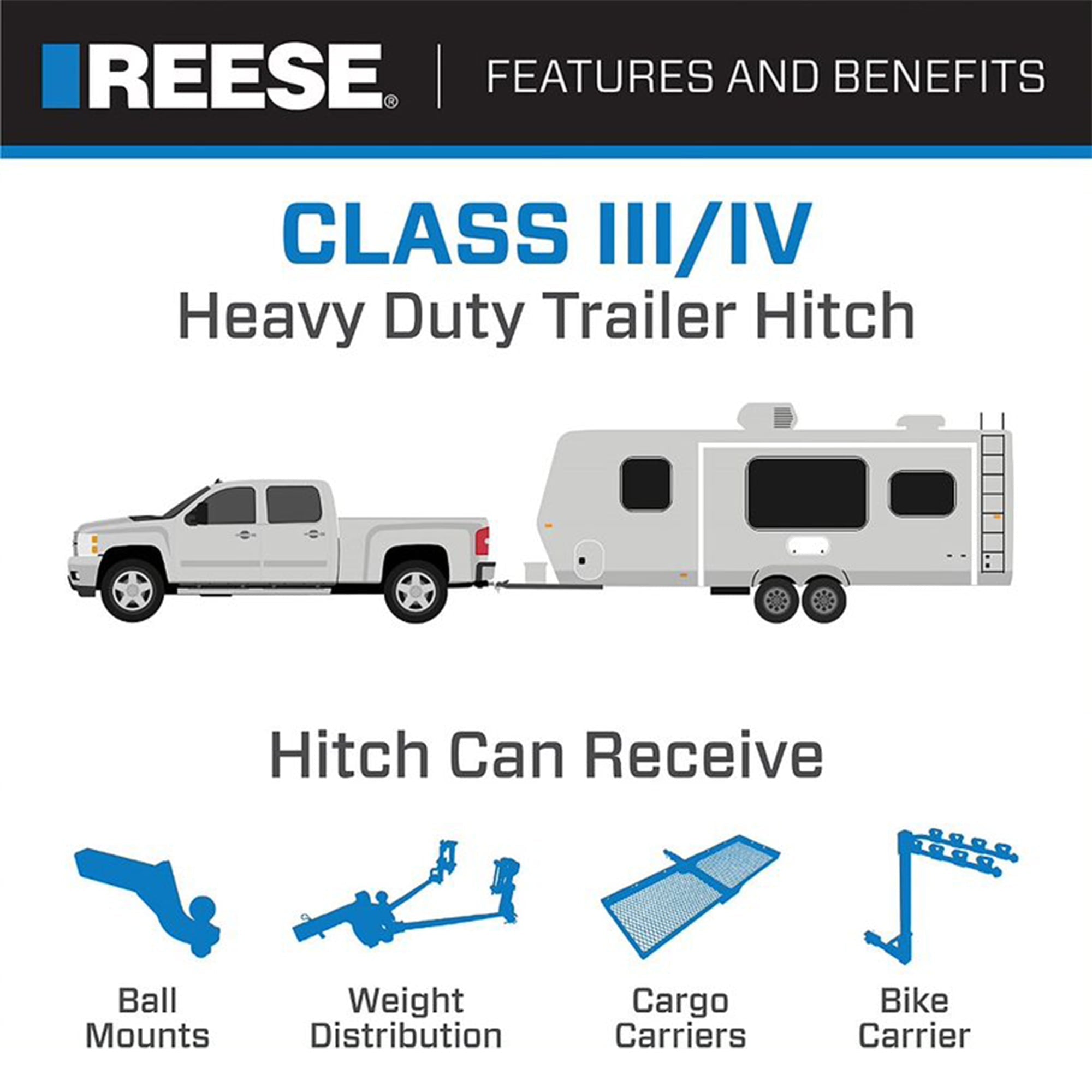 Reese Towpower Class III Trailer Tow Hitch w/ 2 In Receiver Tube