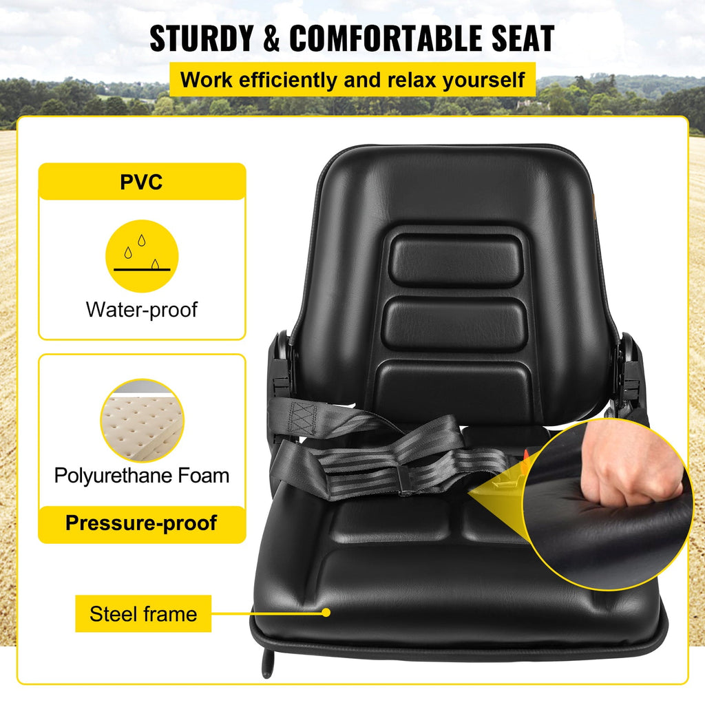 BENTISM Forklift Seat Mower Seat Universal PVC High Back Tractor Seat w/ Seat Belt