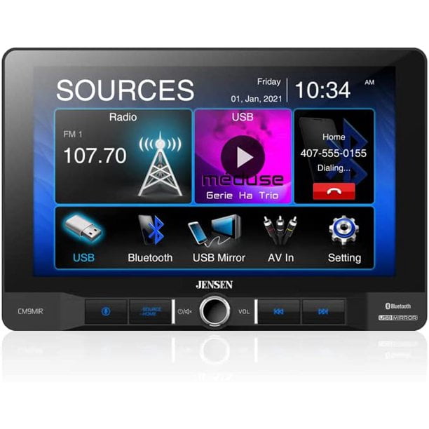 JENSEN CM9MIR 9 inch Single DIN Car Stereo Radio | Touch Screen with USB Screen Mirroring for Apple and Android Devices | Built-in Bluetooth