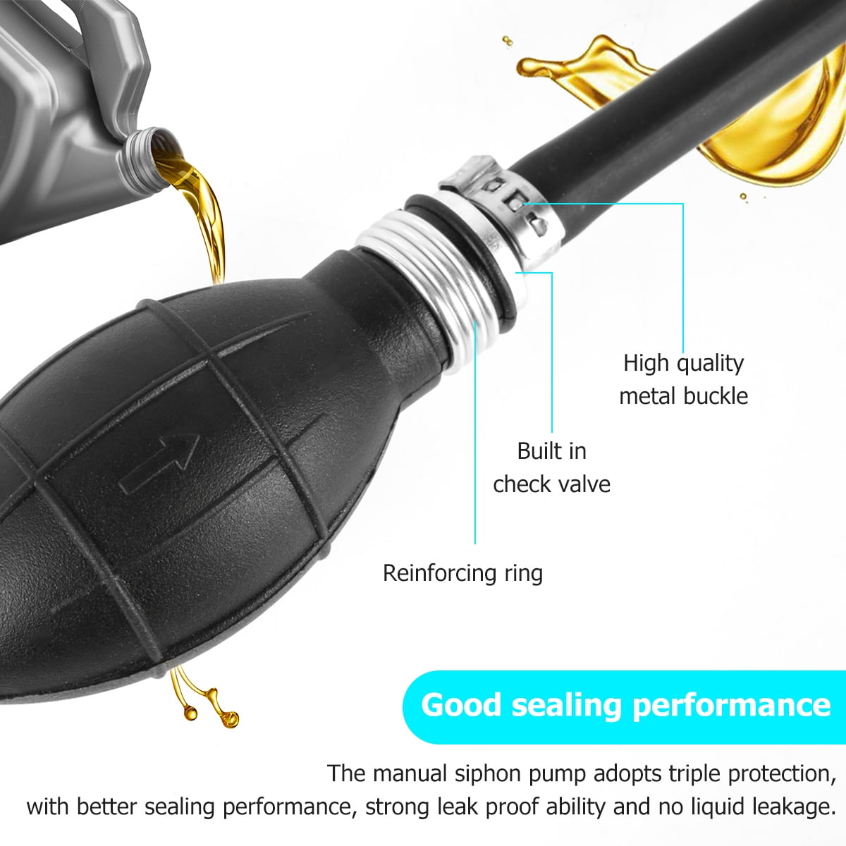 IXTIX Fuel Transfer Pump Manual Suction Pump Hand Water Transfer Pump with 8mm Soft Delivery Hose for Gasoline Diesel Fuel Liquid