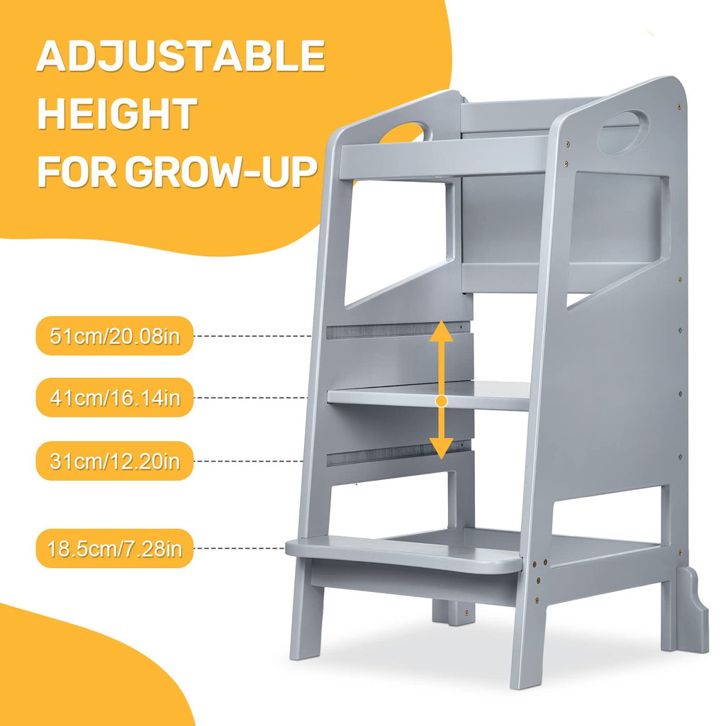 Furvclv Toddler Kitchen Stool Helper, Kids Kitchen Step Stool Baby Standing Tower Wood with Safety Rail, Child Montessori Stool for Kitchen Counter & Sink, Learning Tower for Toddlers 1-3